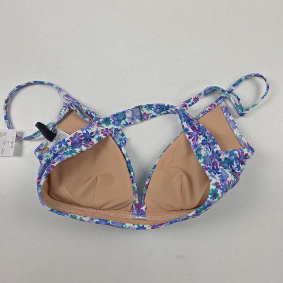 J.Crew Bikini Top Womens Small Blue Purple Floral Triangle Ruffle New With Tags - Picture 3 of 4